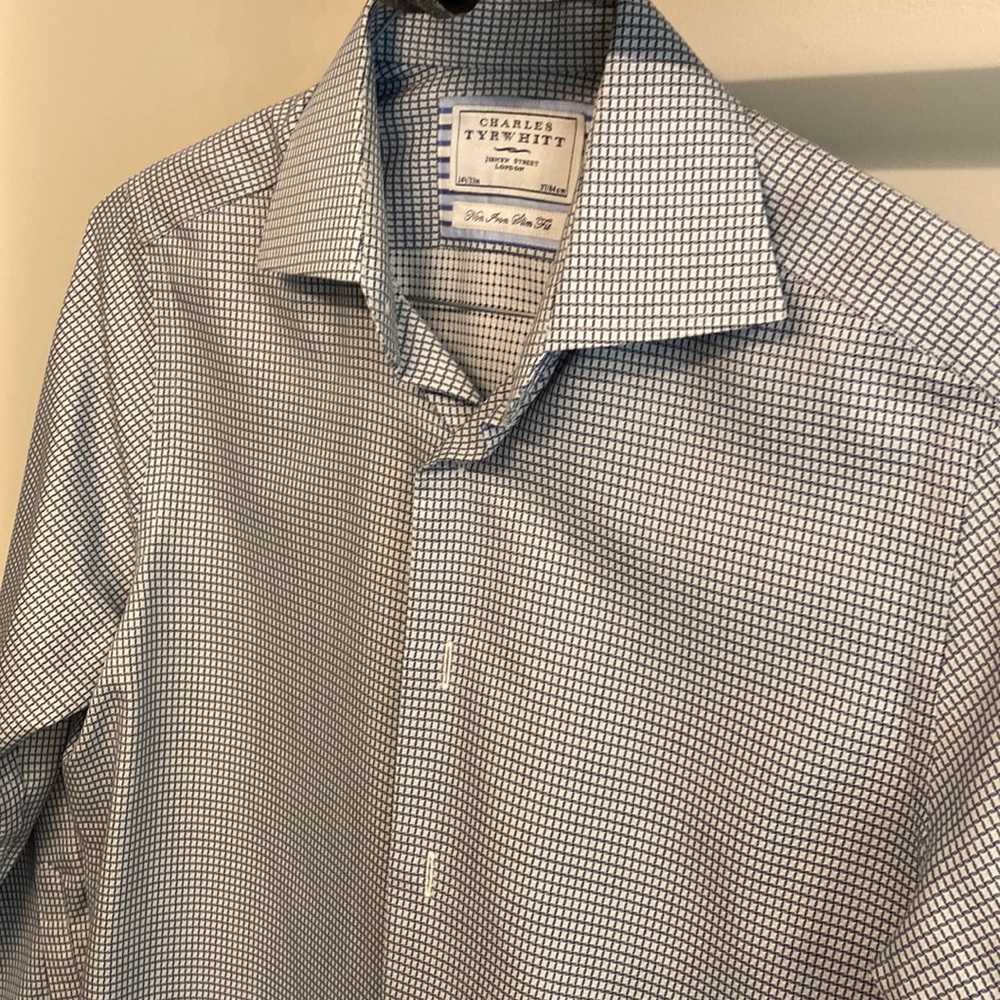 Charles Tyrwhitt blue grid business casual shirt